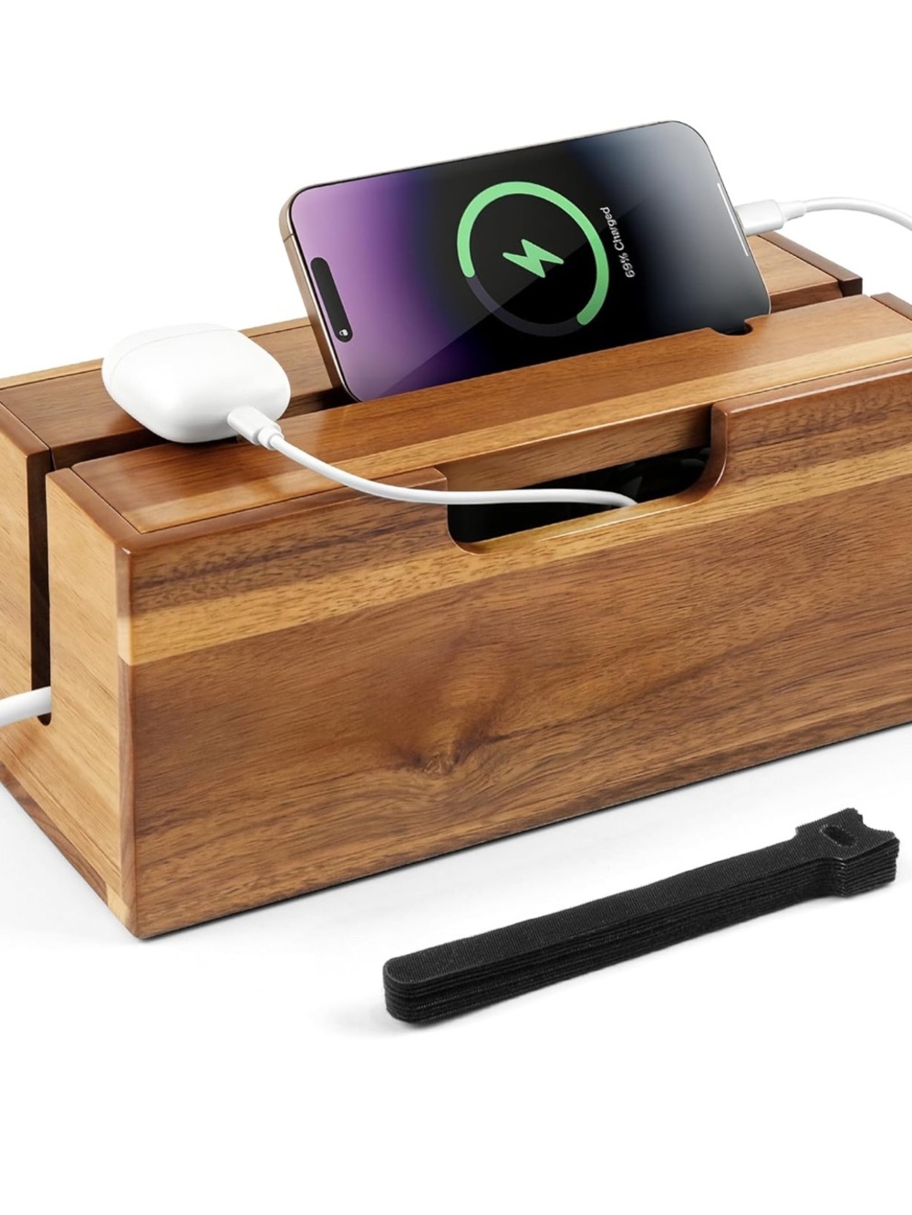 Acacia Wood Cable Organizer Box